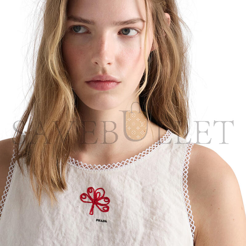 Pra*a EMBROIDERED SLUBBED CANVAS MINI-DRESS P3S60R